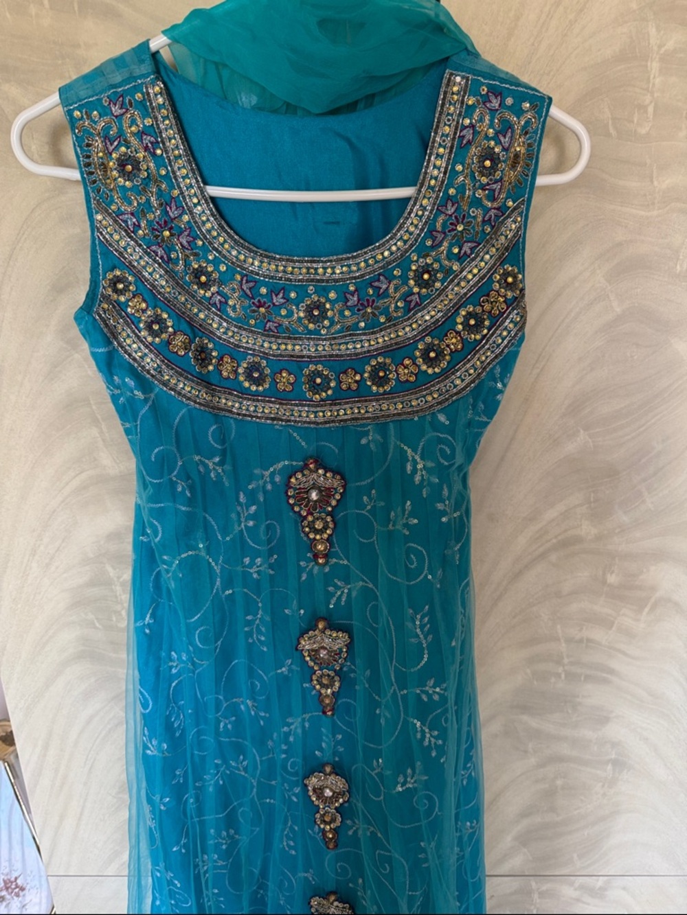 Embellished Teal Dress with Intricate Beading 3 pieces
